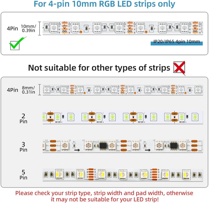 RGBZONE 10 Pcs 4 Pin LED Connector, Strip to Strip RGB Connector for 10mm Waterproof or Non-Waterproof SMD 5050/3528 RGB LED Strip Lights - Image 4